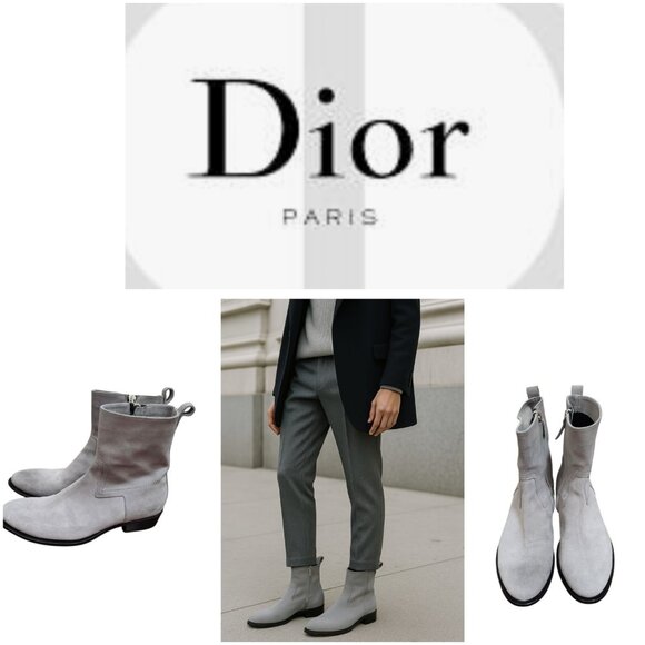 Dior Homme Suede Ankle Men's Gray Suede Mid-Calf Boots Size US 12 / EU 46 - Picture 1 of 15